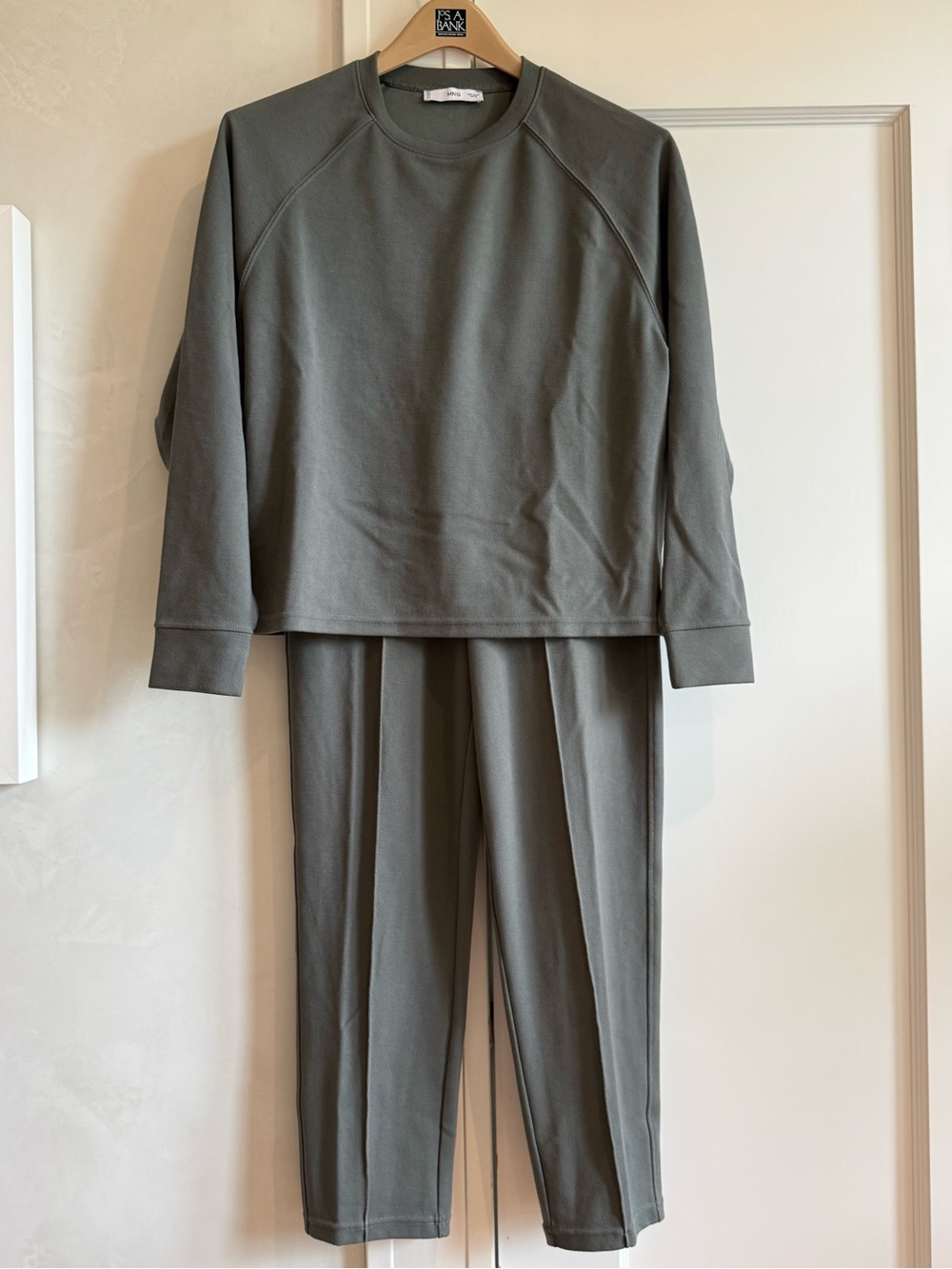 Mango Olive Green Knit Crewneck Top & Trousers Set